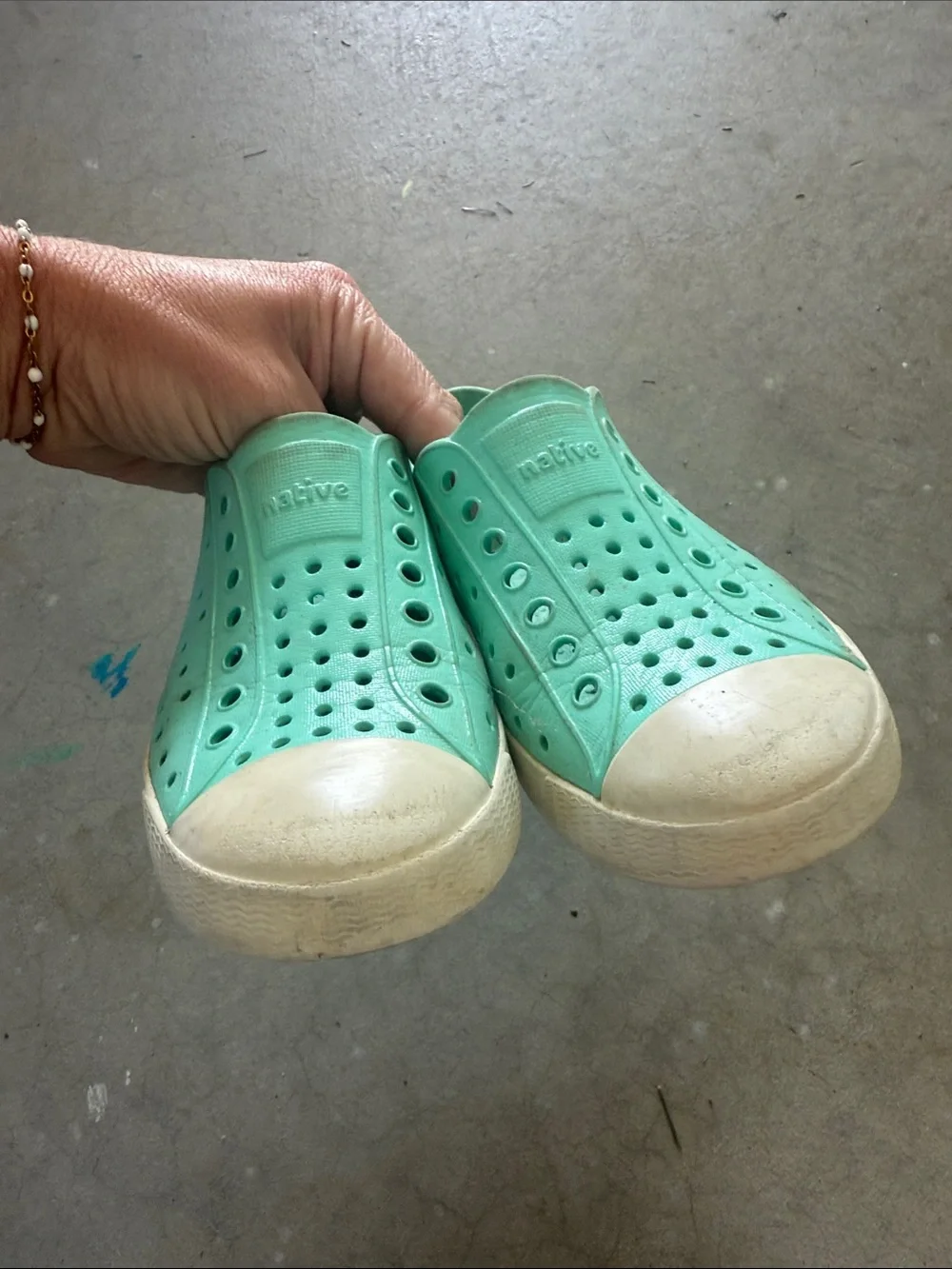Native Kids Slip-On Water Shoes in Mint Green with White Toecap
